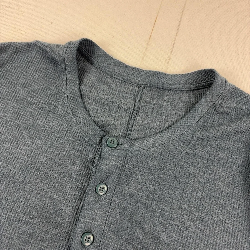 Lululemon Shift Stitch Henley Shirt Mens Medium Blue Waffle Knit Long Sleeve